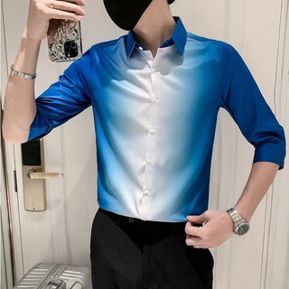Áo sơ mi nam tay lỡ phối màu độc đáo phù hợp cho các chàng đi chơi, tiệc tùng H62