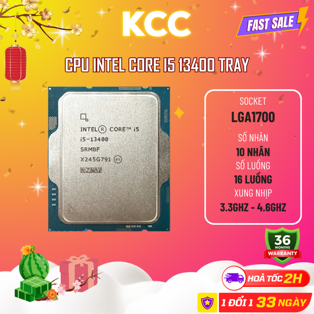 CPU Intel Core i5-13400 tray no fan (Up To 4.60GHz, 10 Nhân 16 Luồng,18MB Cache, Raptor Lake)