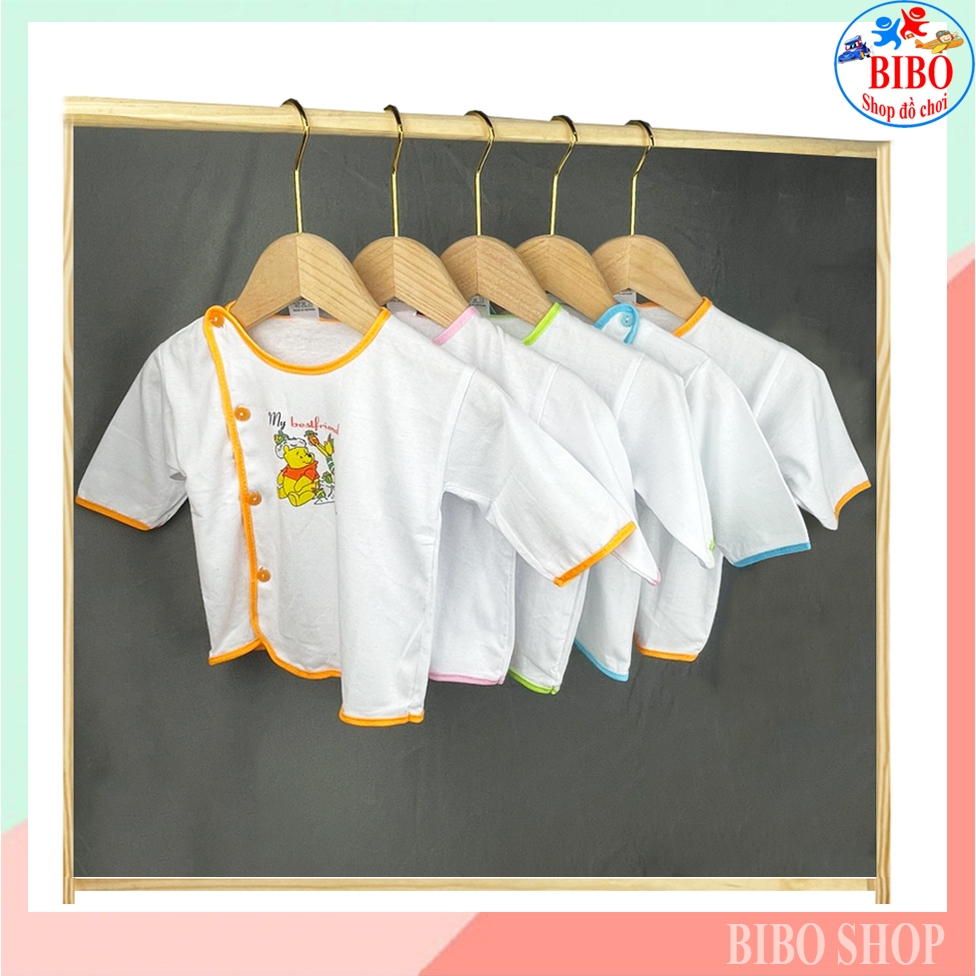 Combo 5 Áo sơ sinh dài tay màu trắng, cúc lệch, viền màu cho bé từ sơ sinh đến 12kg_bsthuong