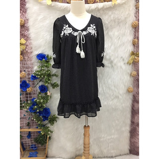 Đẩm Voan Chấm bi thêu họa tiết 2 hand Nhật hiệu INGNI- Size S