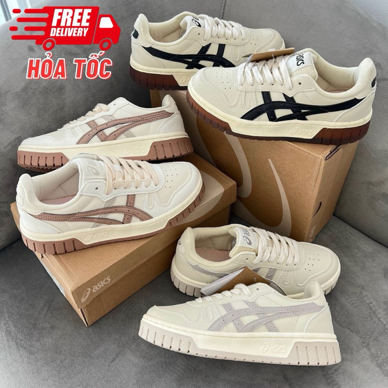 Giày thể thao Asics Court MZ Cream Black Gum Nam Nữ, Giày Asics Đế Cao Su Đúc Hàng Cao Cấp Full Box