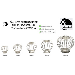 Cầu chặn rác sân thượng inox - phi 49/60/75/90/114mm