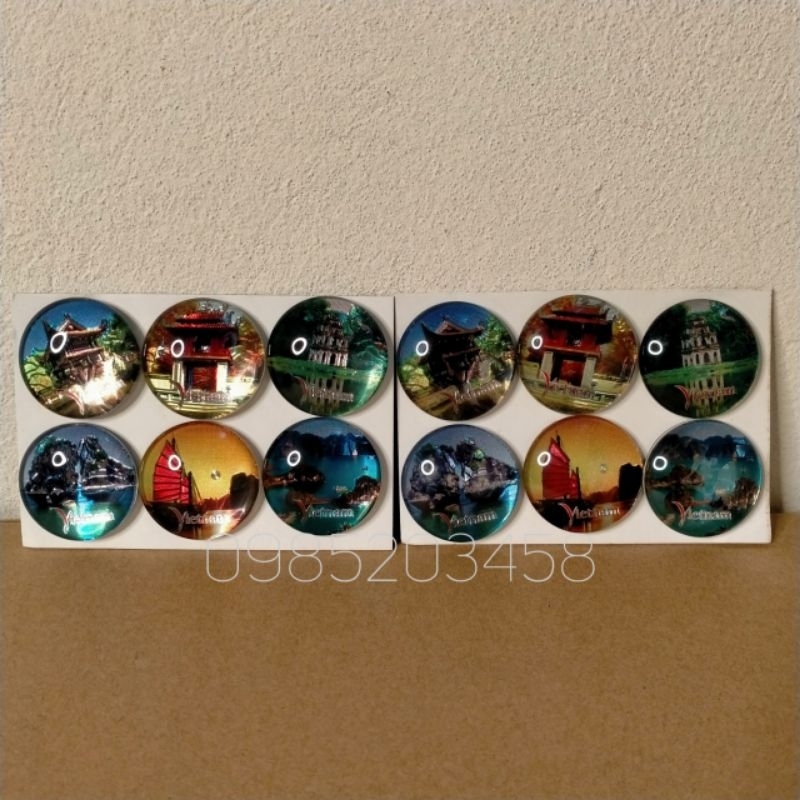 Set 6c nam châm tủ lạnh bằng thủy tinh ảnh 3D cảnh Hạ Long, Hà Nội - hít tủ lạnh - magnet