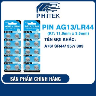 Pin nút cúc áo ag13 lr44 a76 sr44 357 303 alkaline 1.5v chính hãng phitek