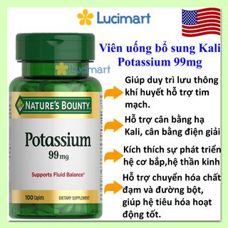 Viên uống bổ sung Kali Potassium 99mg Nature’s Bounty hũ 100 viên