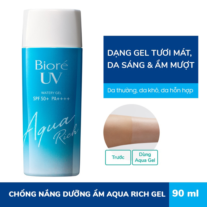 [Nhật Bản] Kem Chống Nắng KCN Biore UV Aquarich Watery Dạng Gel Vuông Chống Nước Lâu Trôi Da Khô Dầu