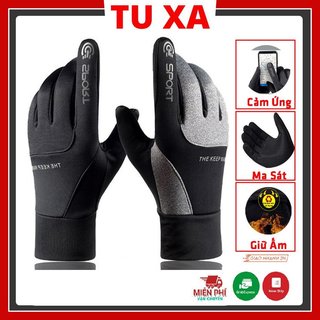 Găng tay đi xe máy mùa đông TuXa Cảm ứng nam nữ lót nỉ giữ ấm chắn gió sương lạnh chống nắng đi phượt