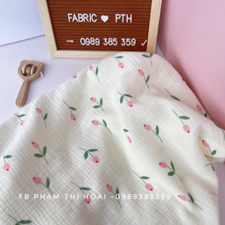 vải xô muslin cao cấp 2 lớp mềm mịn chuẩn loại 1 hoa tuy lip hồng sen