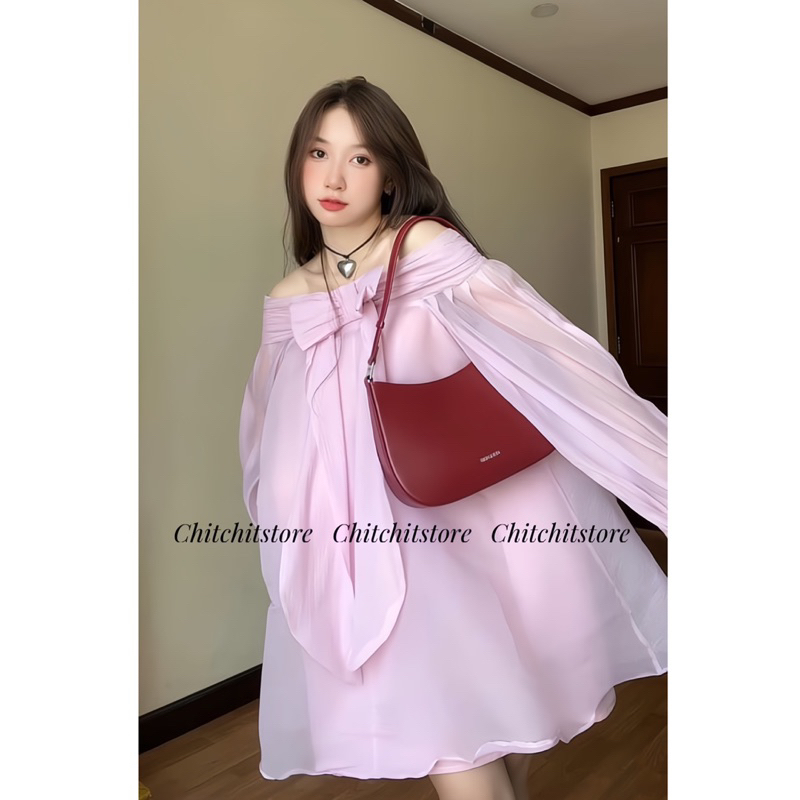 Đầm bbd hồng nơ ngực - Chitchitstore