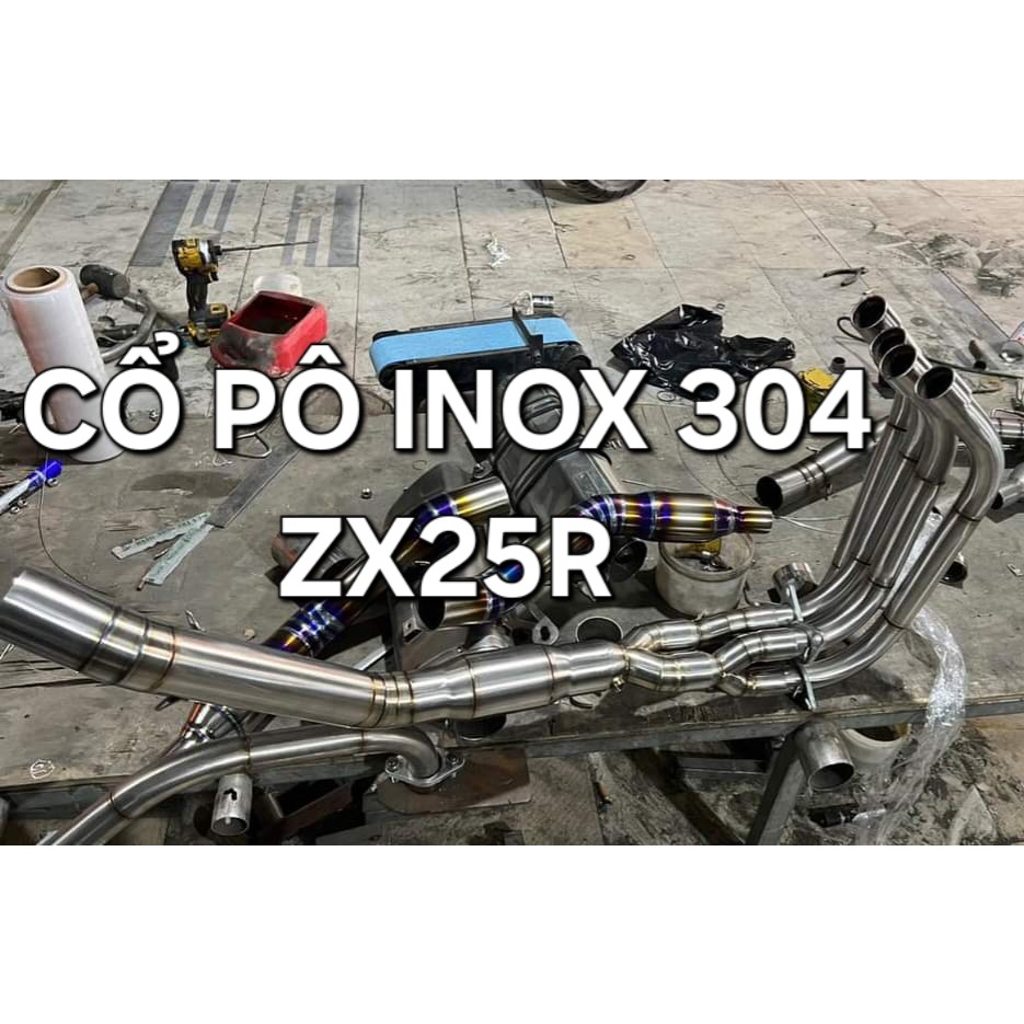 Cổ Pô Inox 304 Bầu Tổ Ong Gắn Kawasaki Ninja ZX25R