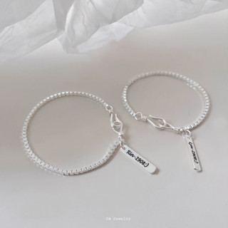 Vòng tay đôi lắc tay cặp đôi nam nữ bạc s925 dây hộp trơn khắc theo yêu cầu Cá jewelry