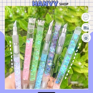 ( Kèm 3 Lưỡi Thay ) Bút Dao Rọc Giấy, Unbox, Dao Rọc Giấy Cầm Tay Vương Miện Nhiều Màu Lấp Lánh