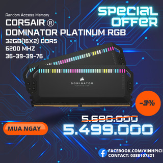 Ram corsair dominator platinum rgb 32gb 6200mhz ddr5 cmt32gx5m2x6200c36