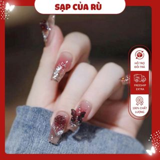   Mã Đ040  - Móng tay giả đính đá cao cấp kèm Keo đón Tết bền đẹp làm Nail tại nhà Sơn gel 