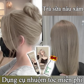 Mua 100ml tặng 100ml,Nhìn trắng hơn và trẻ hơn😍🤩Trà sữa nâu xám,Thuốc Nhuộm Tóc Màu NÂU SỮA