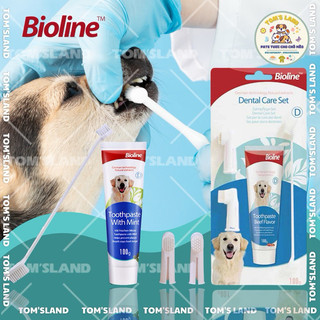 Bộ bàn chải kem đánh răng 4 chi tiết dành cho chó mèo bioline - kem đánh răng cho chó và cho mèo bioline