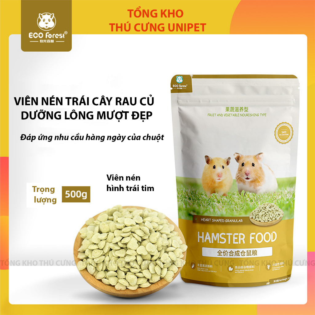 Viên nén trái cây rau củ cho chuột hamster hãng ECO gói 500gr dưỡng lông đẹp cho thú cưng nhỏ, dinh dưỡng hàng ngày