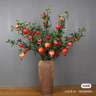 Cành Lựu Đỏ, Cảnh Lựu Giả 7 quả Có 3 Màu Trang Trí decor Tết Cắm Bình Sang Trọng