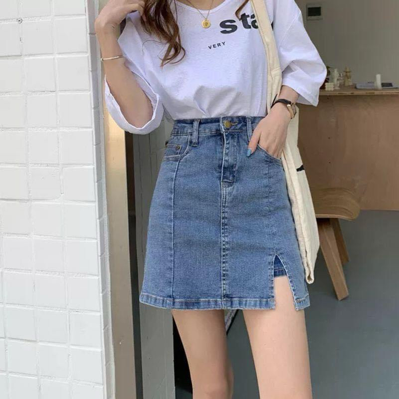 Chân váy Jean An's Chân váy chữa A dáng ngắn Đai điều chỉnh_A8