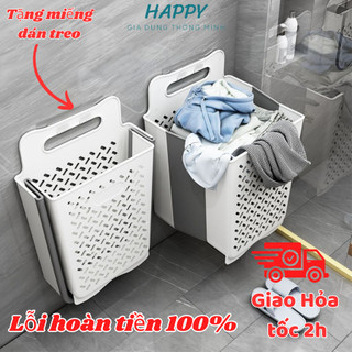 [Tặng Miếng Dán Treo] Giỏ đựng quần áo nhà tắm gấp gọn có tay xách treo dán tường chất liệu nhựa TPE dẻo bền chắc chắn