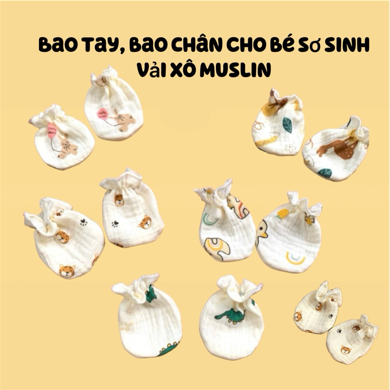 Bao chân, Bao tay cho bé vải Xô Muslin mềm mại cao cấp, an toàn cho con - SUAN