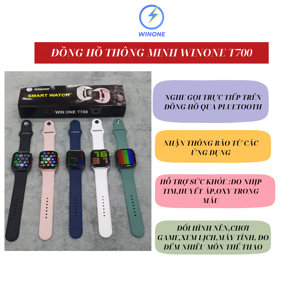 Đồng hồ thông minh WINONE T700 nghe gọi,đổi hình nền,nghe nhạc,chơi game