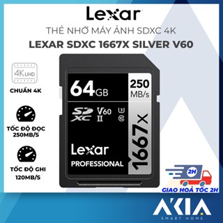 Thẻ nhớ máy ảnh SDXC 64GB/ 128GB Lexar 1667x Silver V60 UHS-II, 4K, tốc độ đọc 250MB/s, ghi 100MB/s