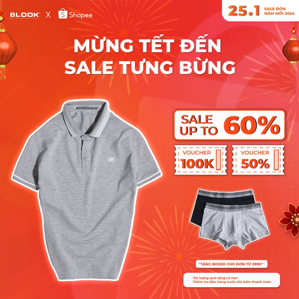 Áo polo nam slimfit BLOOK vải cotton 5 màu in logo BS mã 42613