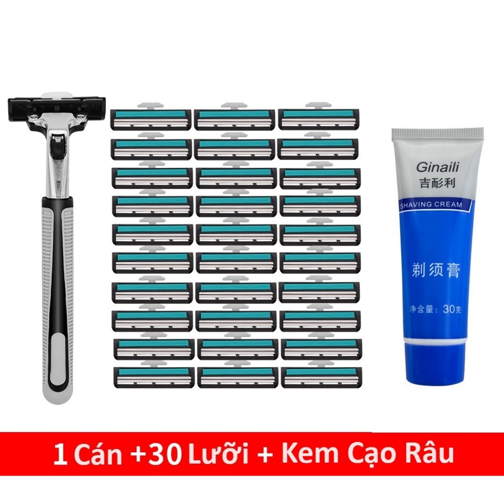 Combo bộ dao cạo râu 30 lưỡi kép,Tặng Kèm Kem Cạo Râu Cho Nam Giới