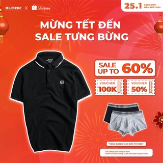 Áo Polo nam BLOOK cổ bẻ vải thun cotton màu trắng phối sọc xanh, xuất xịn 33389