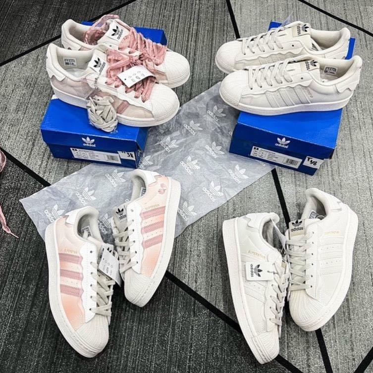 Giày Adidas Superstar Sò Màu Kem, Das Sò Màu Hồng Kem Màu Xanh Bản SC