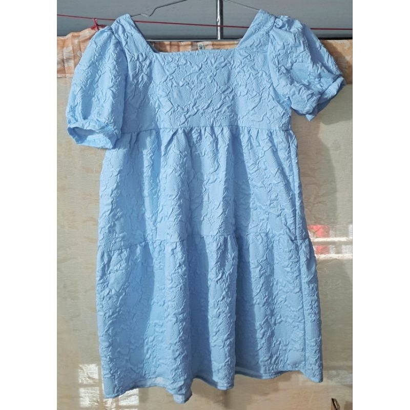 Váy Babydoll tay phồng vải gấm tiểu thư bánh bèo, xinh xắn, Váy sơ mi dây rút công sở sang trọng