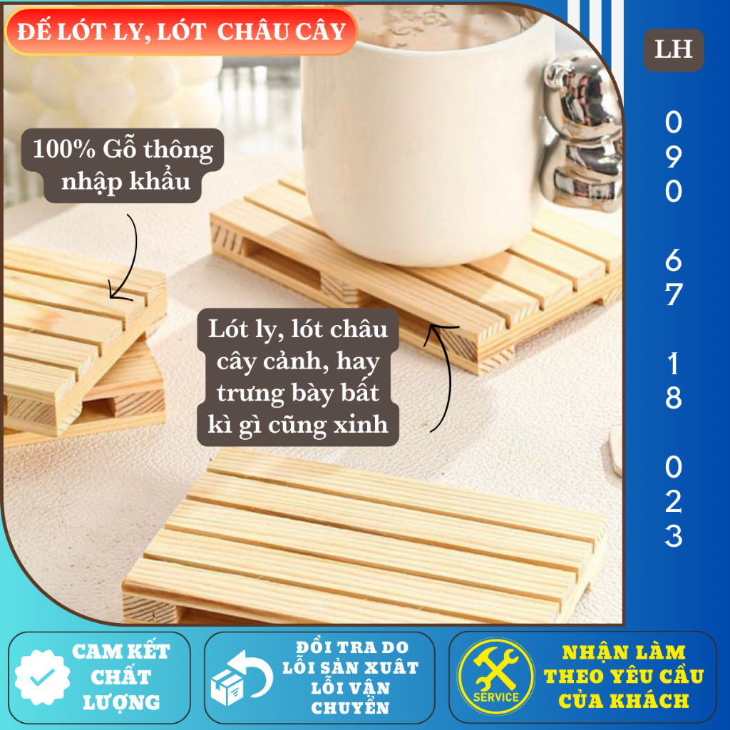 PALLET GỖ, PALLET MINI, PALLET GỖ MINI, LÓT LY GỖ, ĐẾ LÓT CHẬU CÂY GỖ, PALLET GỖ THÔNG XƯỞNG GỖ ĐỒNG TÂM