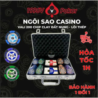 Vali 200 chip Poker có số, phỉnh poker Ngôi Sao, chip set Pocker đất nung giá rẻ đẹp - 1996V Poker Shop