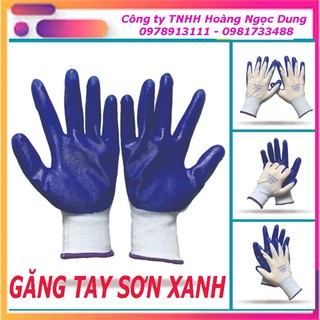 Combo 12 đôi găng tay phủ sơn xanh , găng tay bảo hộ lao động