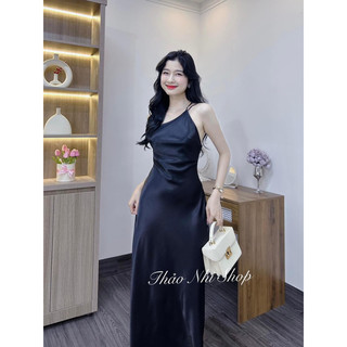 (có mút) Đầm lụa dài yếm dây chéo lưng thiết kế A02