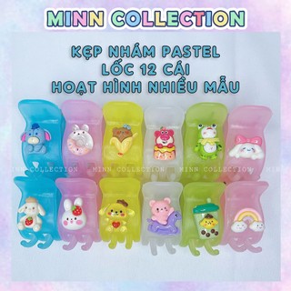 (Lốc 12 cái) Kẹp tóc càng cua 3 răng, 5 răng nhám mờ màu pastel đính charm ngẫu nhiên cực xinh