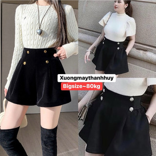 Quần short phồng nhung BigSize 40~80kg,quần đùi xếp li phối 4 cúc