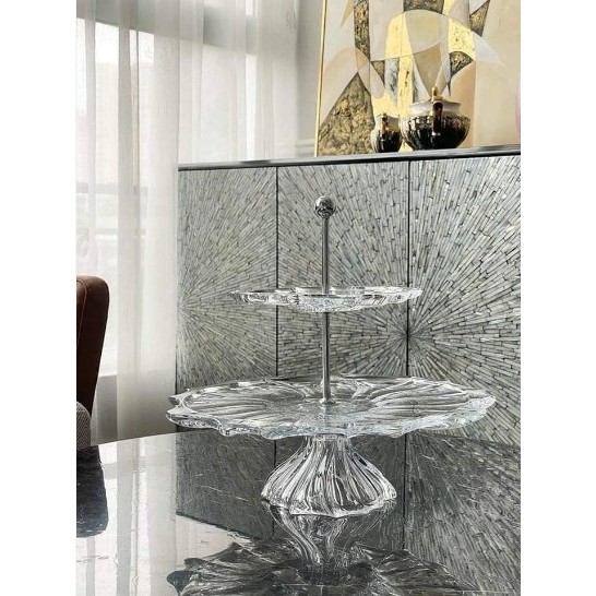 Đĩa 2 Tầng Pha Lê Mài Bohemia Plantica, Khay Pha Lê 2 Tầng Đựng Bánh, Đồ Tráng Miệng, Hàng Chính Hãn