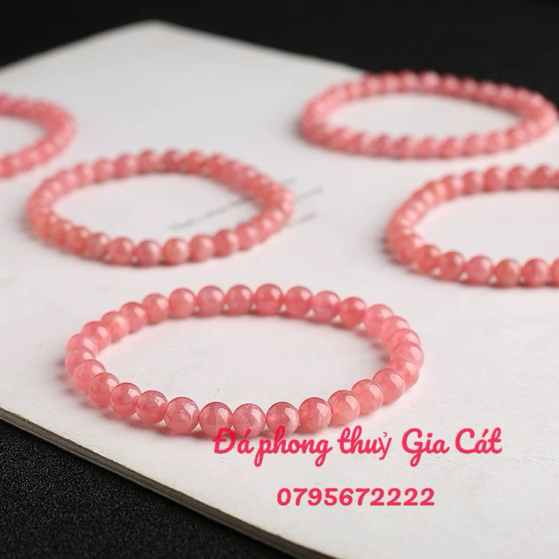 Vòng tay đá đào hoa 5a đẹp kiểm định hồng nhiều