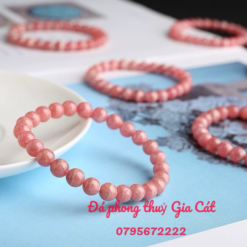 Vòng tay đá đào hoa 5a đẹp kiểm định hồng nhiều