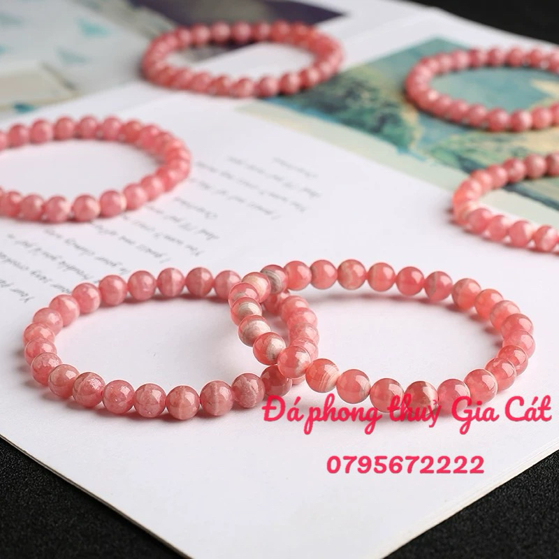 Vòng tay đá đào hoa 5a đẹp kiểm định hồng nhiều