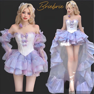 Set áo croptop + chân váy xoè Briebrie chất liệu organza - 007