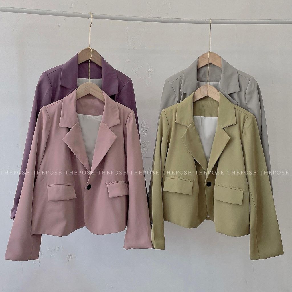 ÁO VEST XỊN Form Lửng Tay 3 Nút Áo Khoác Blazer Công Sở 2 Lớp Vải Nhập QC Có Đệm Cầu Vai Freesize Dưới 55kg - THEPOSE.VN