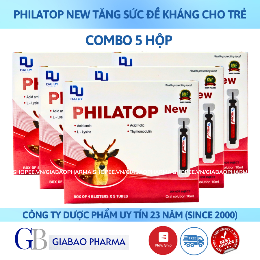 (Combo 5 hộp) Philatop new ống nhựa Đại Uy, cho trẻ em biếng ăn chậm lớn còi xương, người già đề kháng kém (hộp 20 ống)