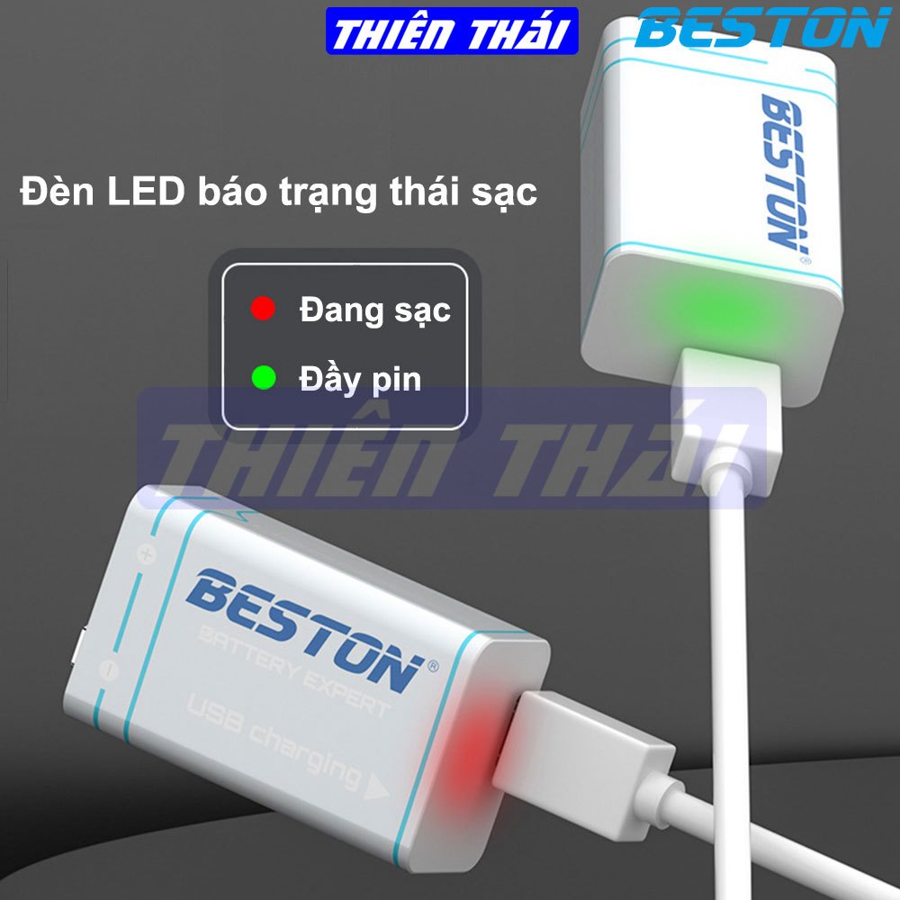 Pin sạc 9V BESTON,pin sạc USB 9V,9VC-10CV,pin sạc Li-ion 9V,pin 9V Lithium,3700mWh,Pin chính hãng BESTON