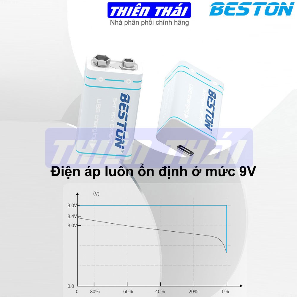 Pin sạc 9V BESTON,pin sạc USB 9V,9VC-10CV,pin sạc Li-ion 9V,pin 9V Lithium,3700mWh,Pin chính hãng BESTON