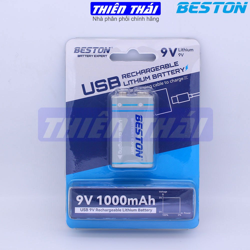 Pin sạc 9V BESTON,pin sạc USB 9V,9VC-10CV,pin sạc Li-ion 9V,pin 9V Lithium,3700mWh,Pin chính hãng BESTON