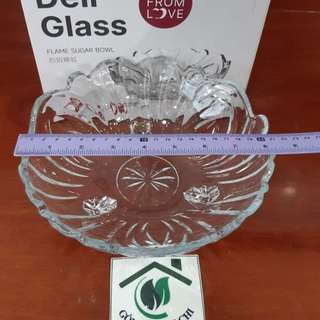 Đĩa đựng trái cây phòng khách-Thủy tinh Deli- Đĩa dày đẹp có 3 chân-ĐK 20cm