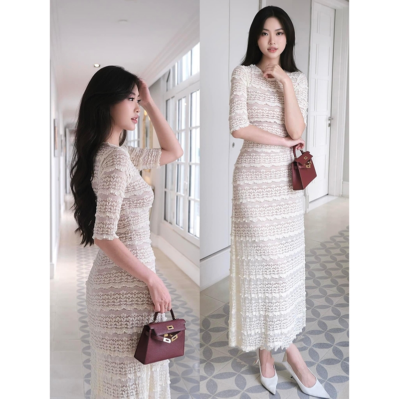 Đầm Ren Ôm Body Thiết Kế Dáng Dài Tay Lửng Thời Trang V6114